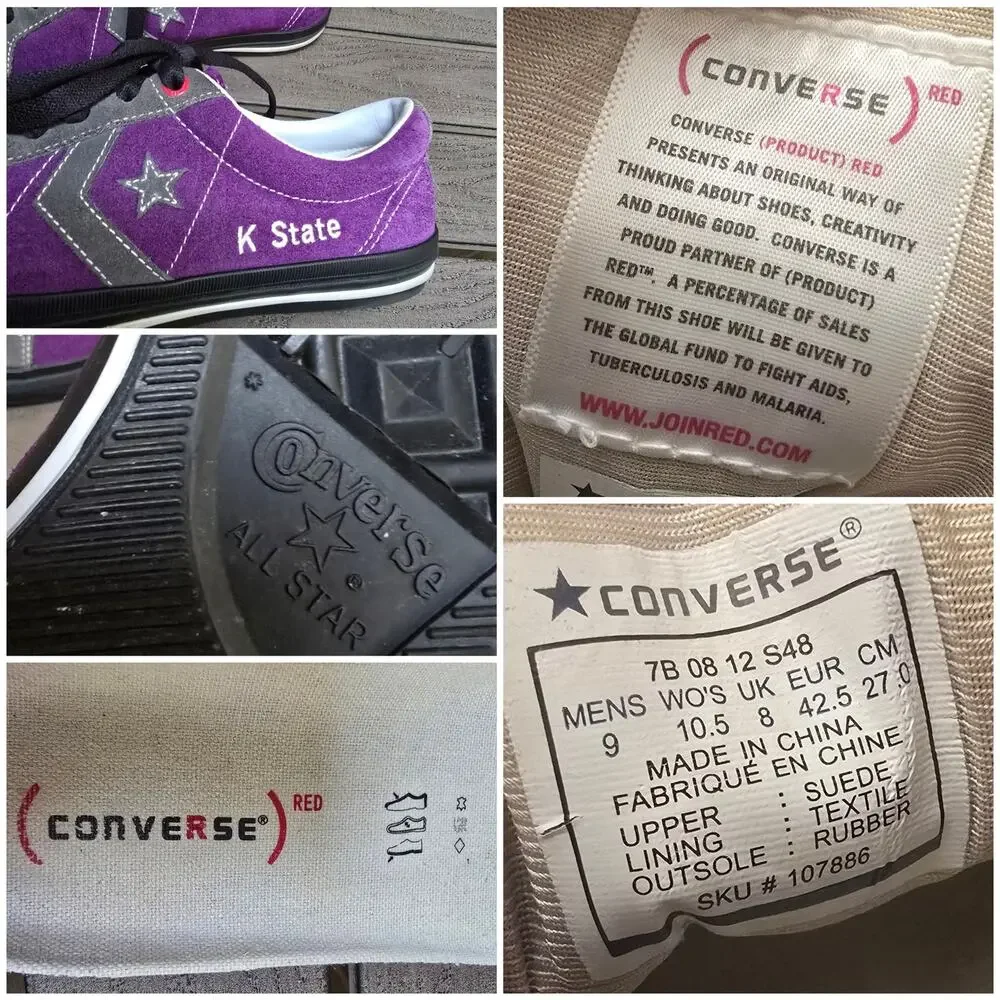 Converse Star Player Low Sneaker K-State Wildcats Men 9 Purple Suede Women 10.5